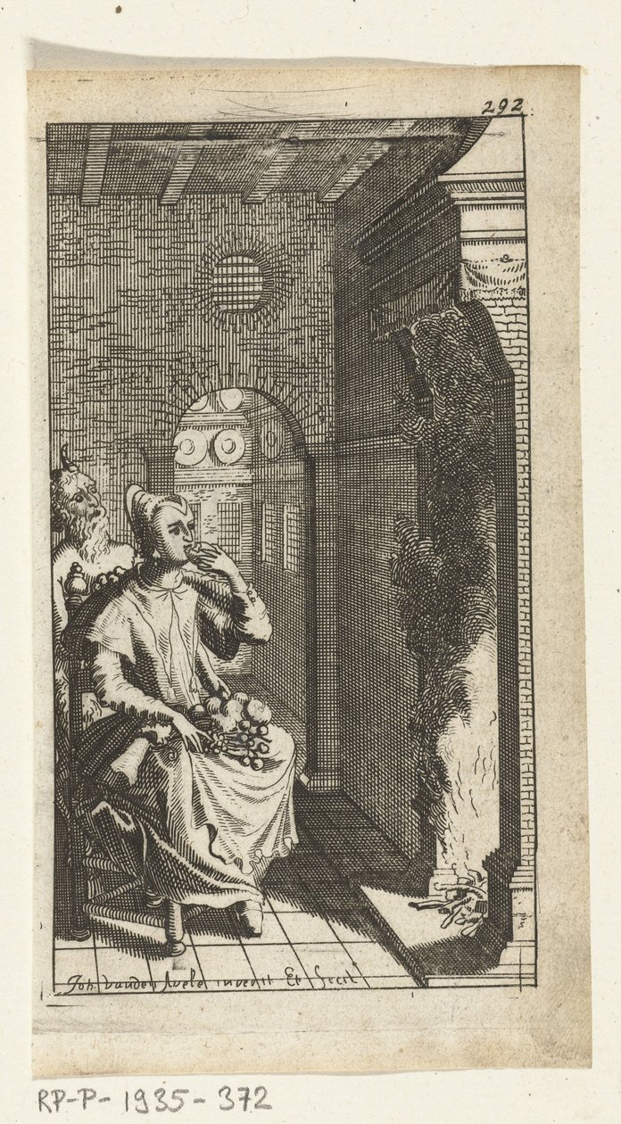 The Delicious Devil
Book Illustration for Simon de Vries, Seven Devils Reigning and Serving the Modern Maids, Amsterdam, 1682 by Johannes Jacobsz van den Aveele