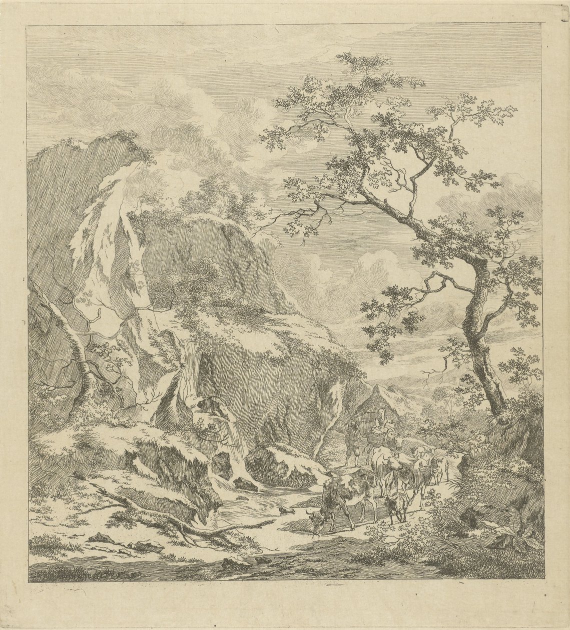 Mountainous landscape with cattle by Johannes Janson