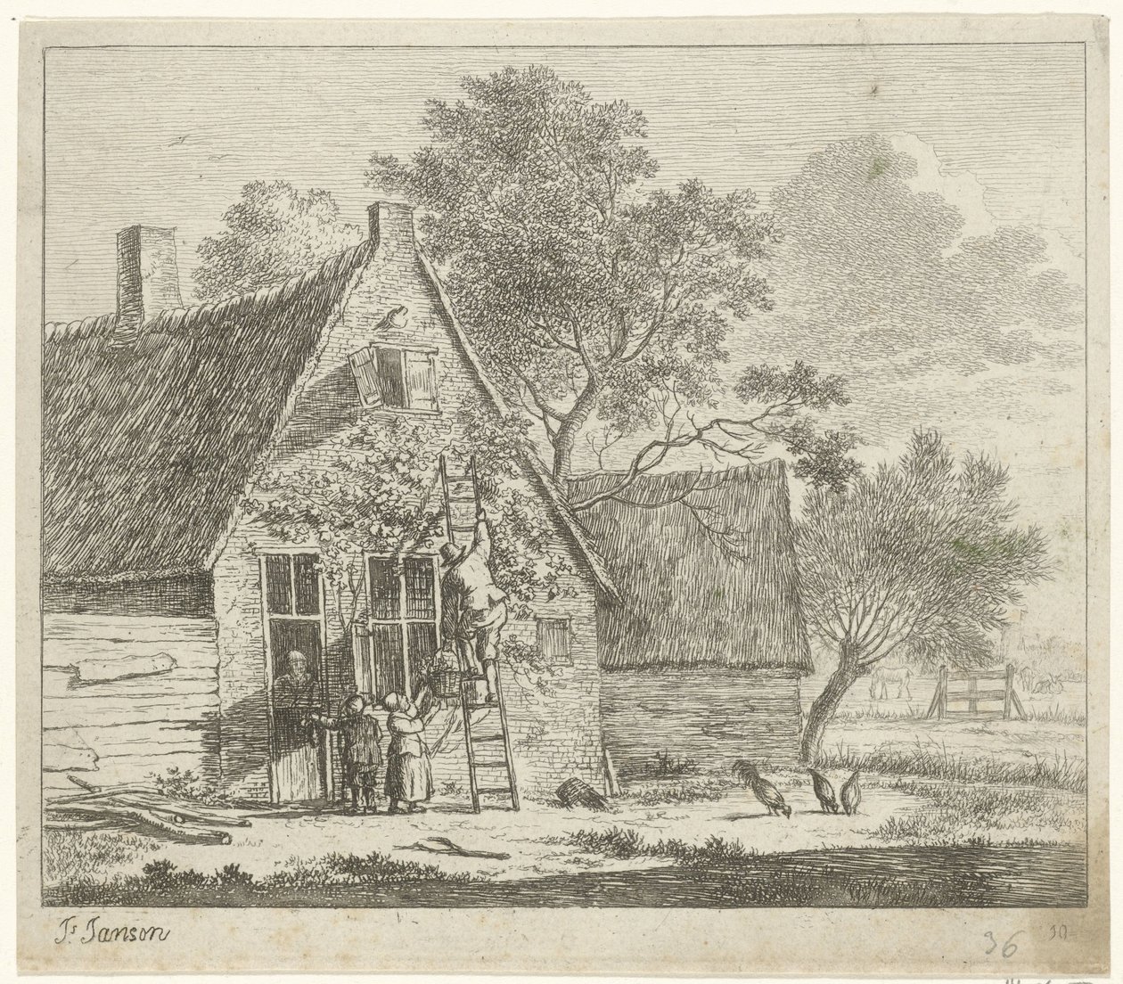 Farm with Yard (October) (The Twelve Months) by Johannes Janson