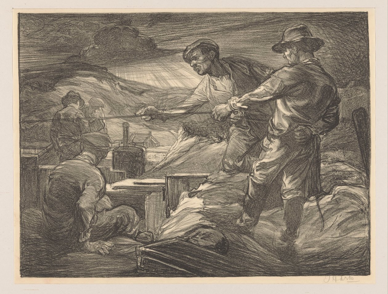 Workers Pulling a Rope by Johannes Josephus Aarts (signed by artist)