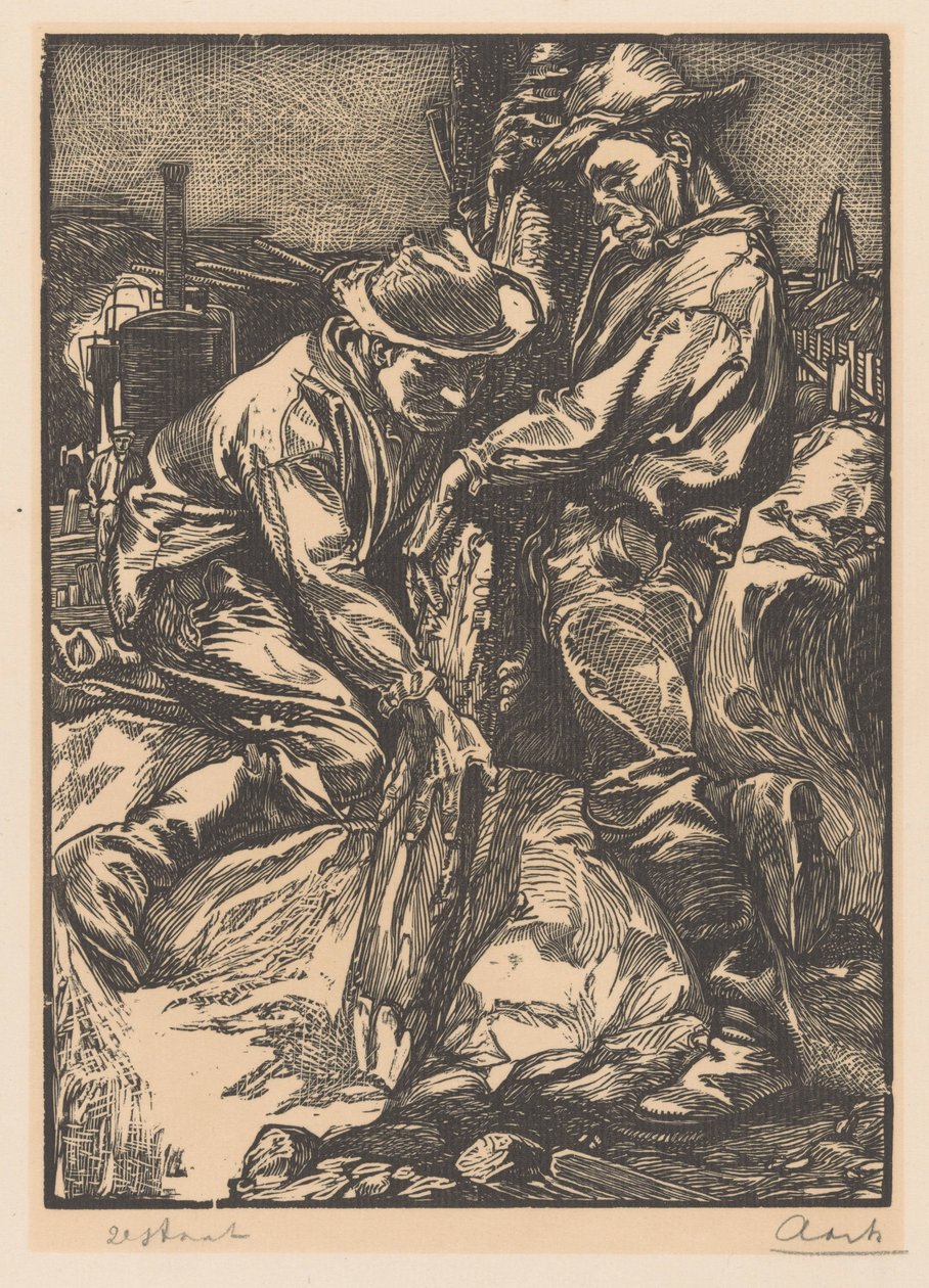 Construction Workers Piling by Johannes Josephus Aarts (signed by artist)