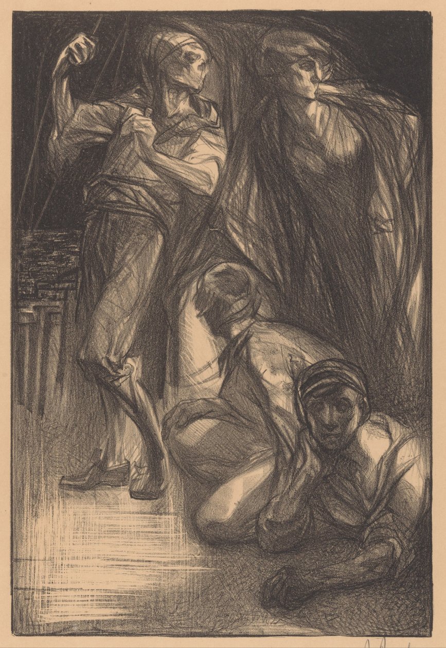 Death with Two Men and a Woman by Johannes Josephus Aarts (signed by artist)