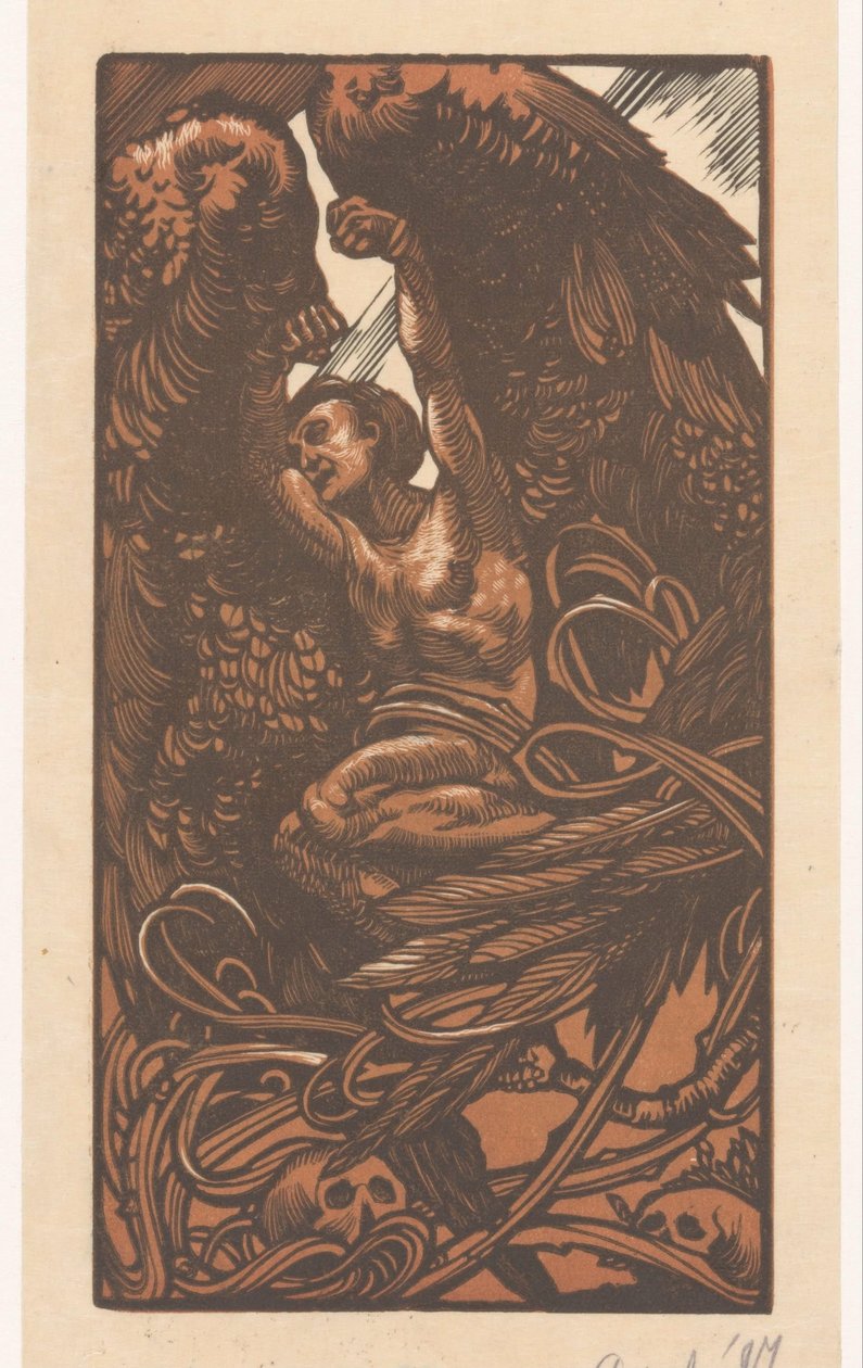Winged Woman with Skulls by Johannes Josephus Aarts (signed by artist)