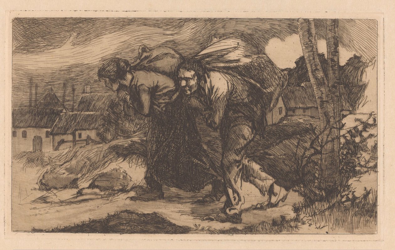 Man and Woman with Sack on Back by Johannes Josephus Aarts