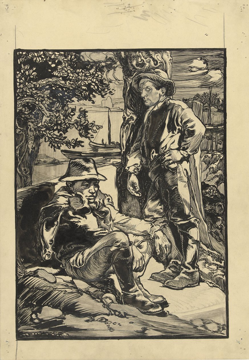 Two Dike Workers, One Sitting, the Other Leaning Against a Tree by Johannes Josephus Aarts