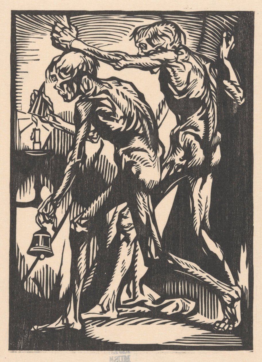 Two Naked Male Figures with Bell and Candle Snuffer by Johannes Josephus Aarts