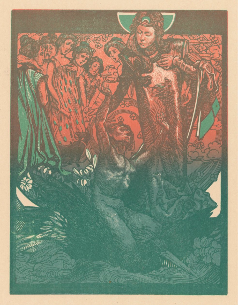 Female Figures with Man on Bird