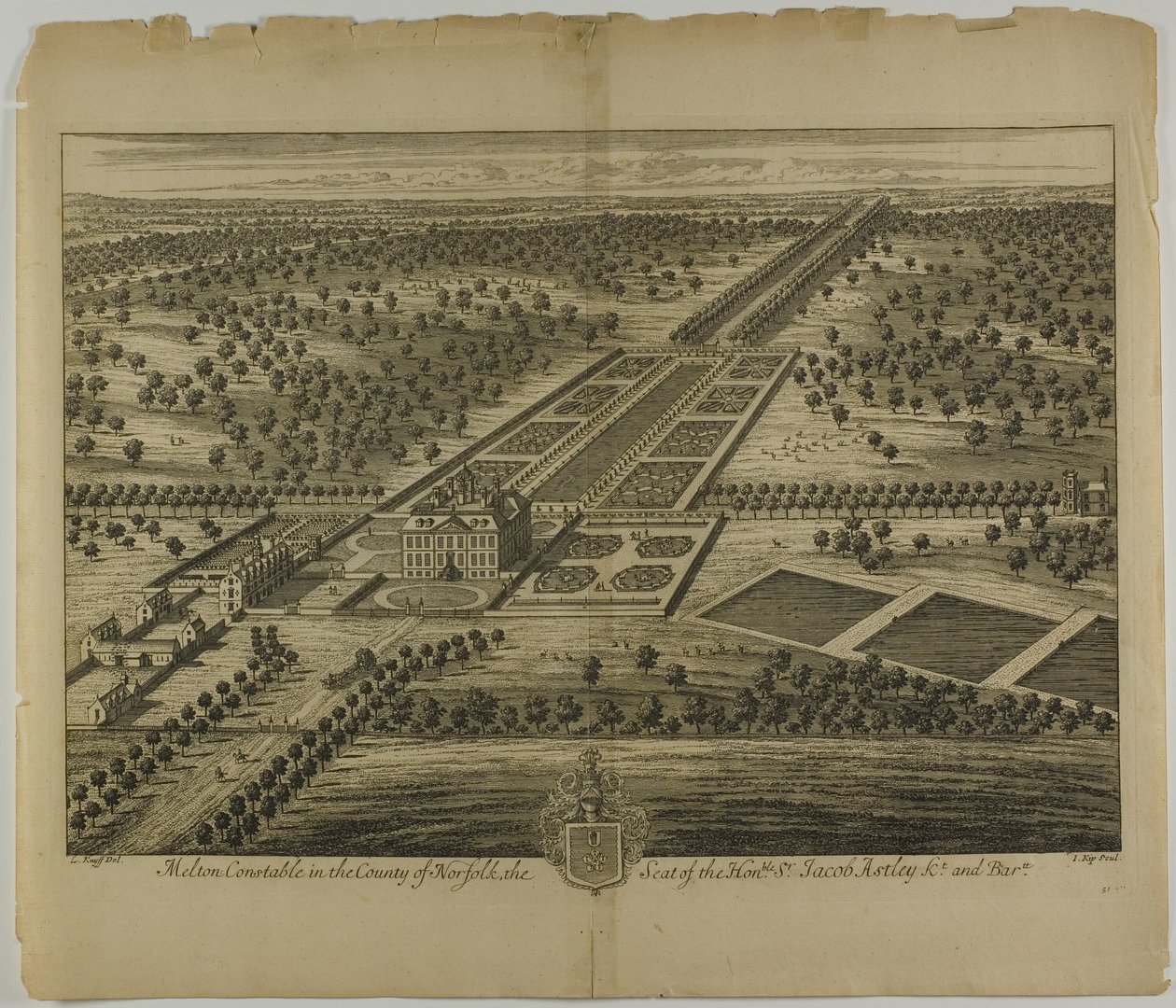 Melton Constable in the County of Norfolk, Plate 51 from Britannia Illustrata by Johannes Kip