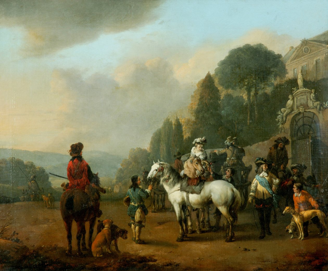 A Party of Falconers outside the Gates of a Chateau by Johannes Lingelbach