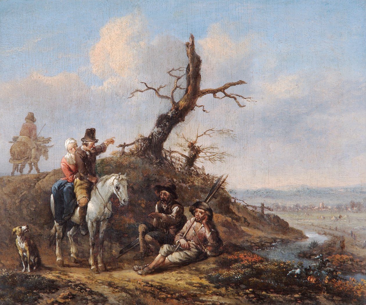Landscape with Travellers Resting and Couple on Horseback by Johannes Lingelbach