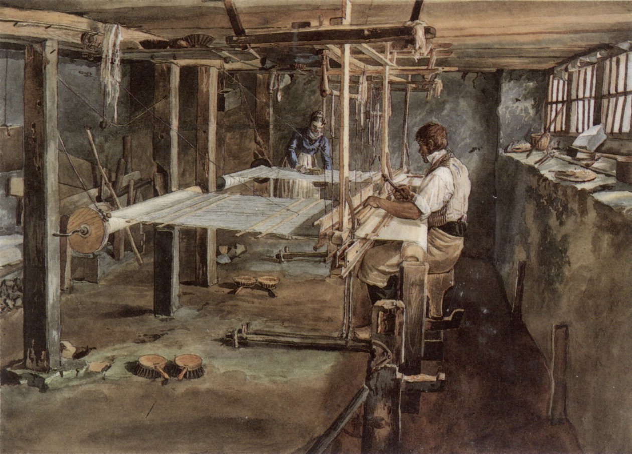 Appenzell Weaver Couple at Work on the Handloom, circa 1830 by Johannes Schiess