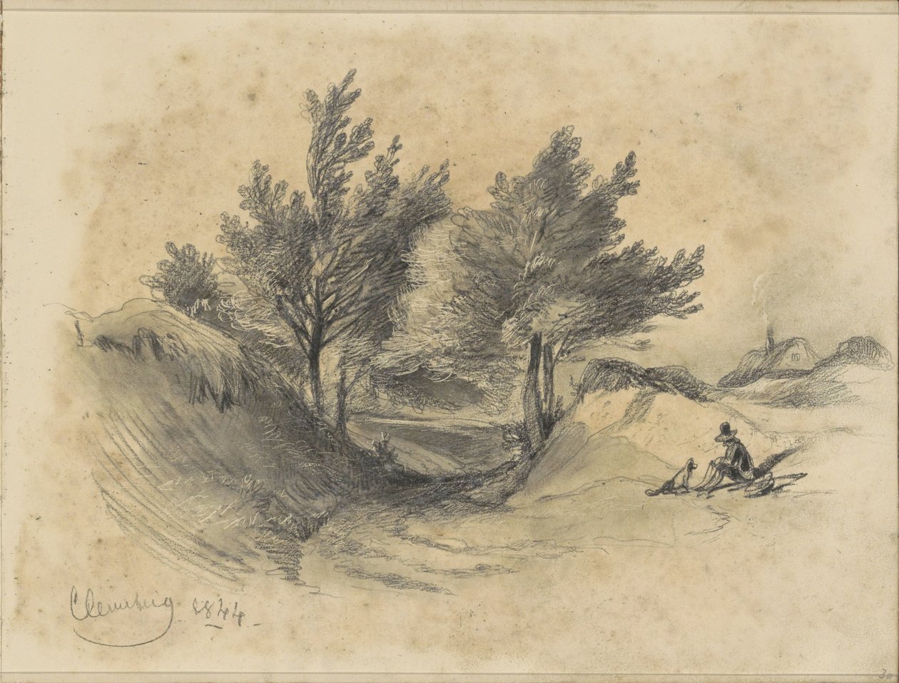 Heathland near Cleverberg with a Seated Man and Dog by Johannes Tavenraat