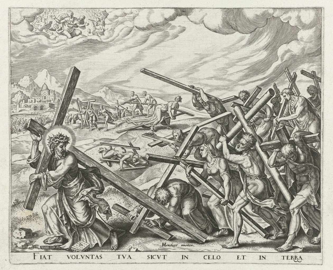 Let Your Will Be Done on Earth as It Is in Heaven / Give Us Today Our Daily Bread / Forgive Us Our Debts, as We Also Have Forgiven Our Debtors / Lead Us Not into Temptation (Our Father series) by Johannes Wierix