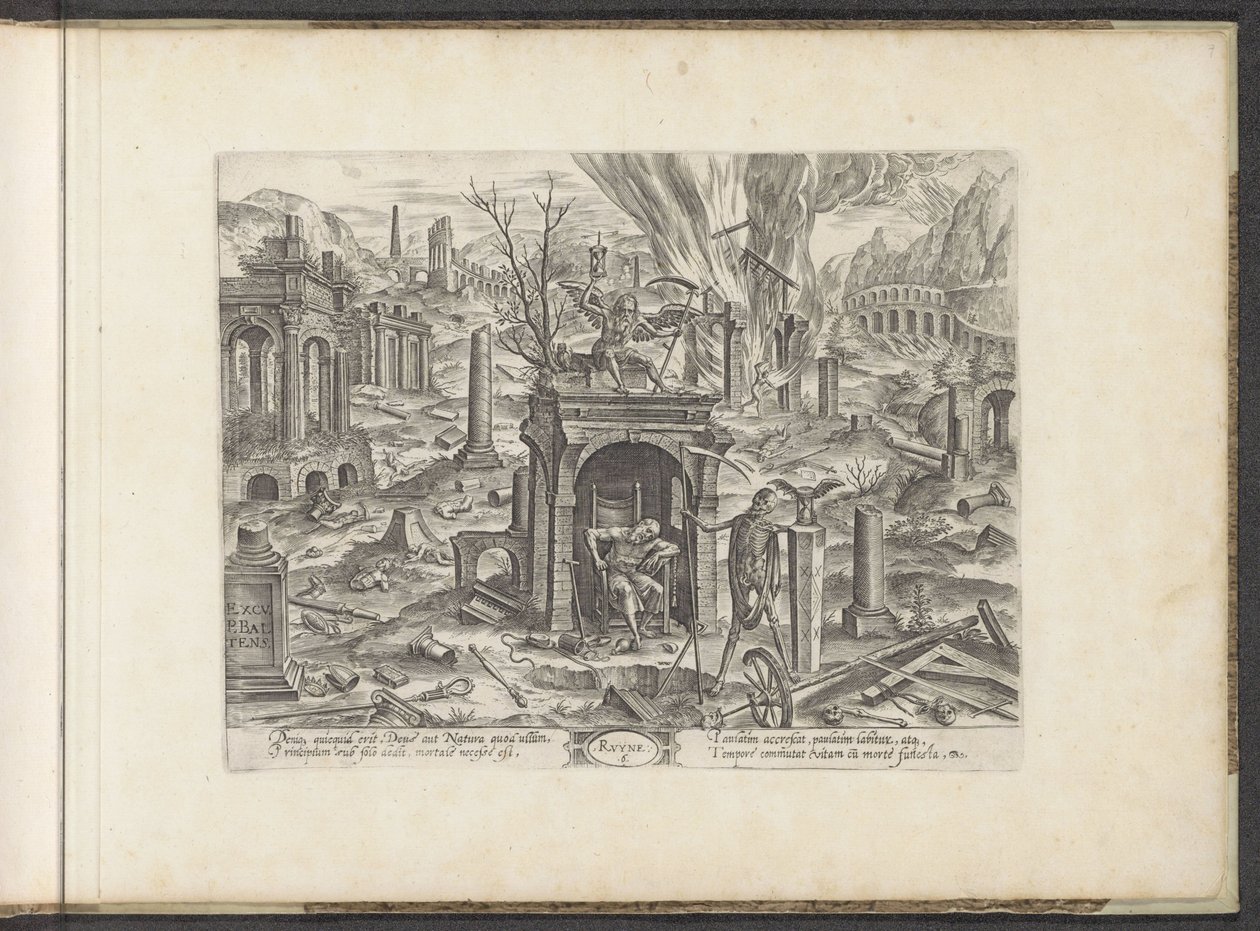Age from 80 Years to Death; The Ruin (title on object: Ruyne) (series title: Six Ages of Man / Six Orders of Architecture) (series title: Theatrum Vitæ Humanæ) by Johannes Wierix