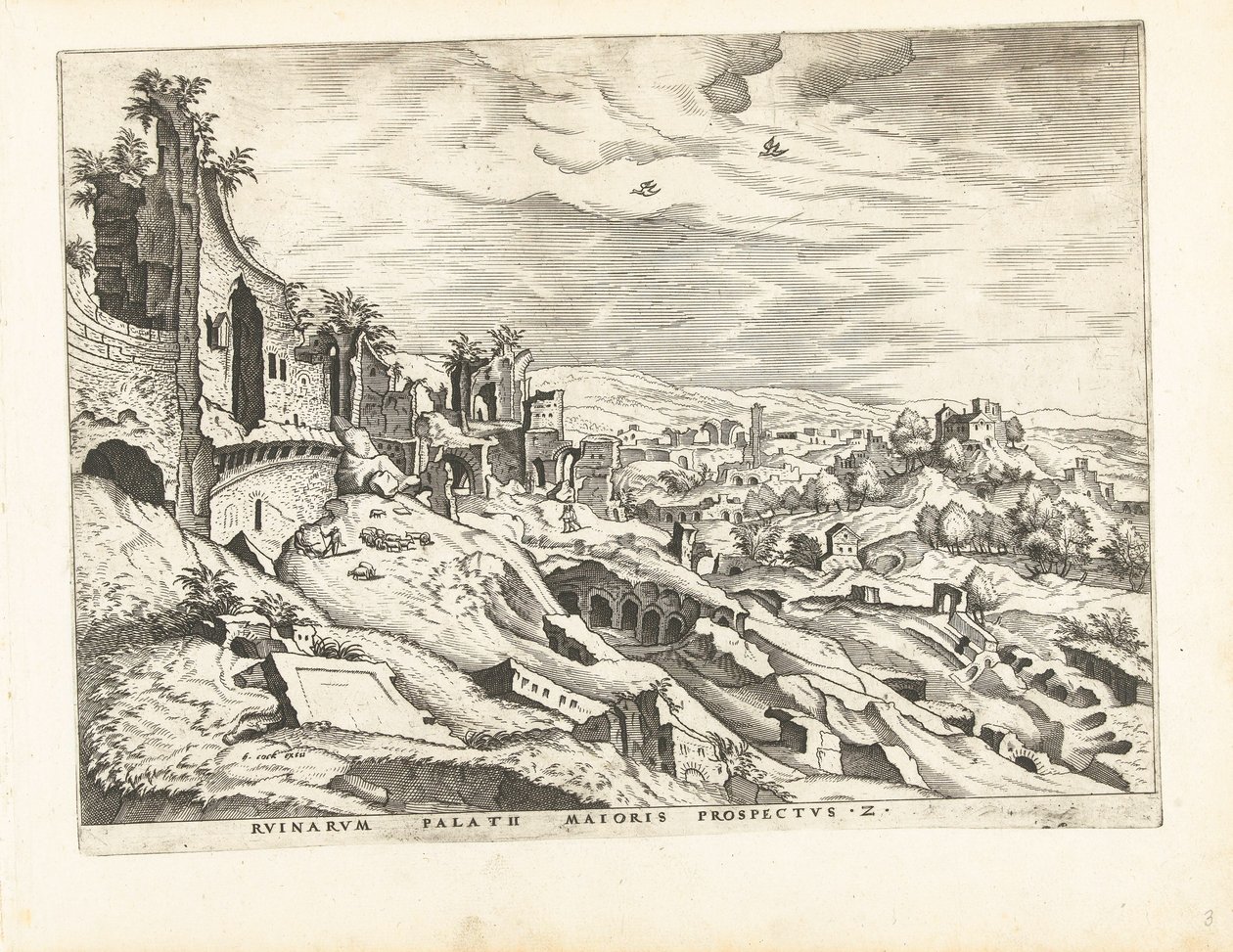 Second View of the Palatine in Rome (series title: Roman Ruins, 1561) by Johannes of Lucas van Doetechum (attributed to)