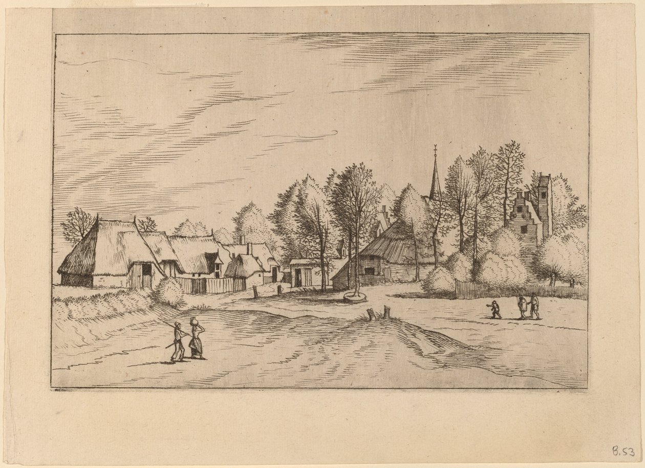 Country Village with Church Tower by Johannes van Doetechum, the Elder and Lucas