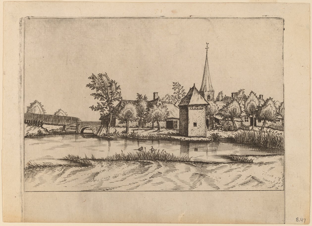 Country Village with Church and Bridge by Johannes van Doetechum, the Elder and Lucas