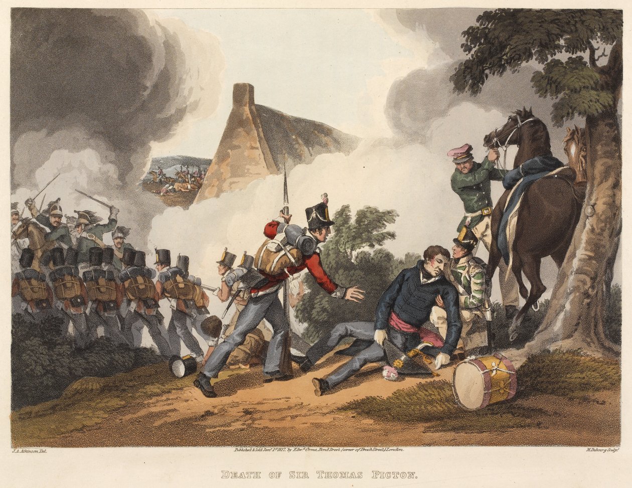 Death of Sir Thomas Picton, engraved by M. Dubourg, 1819 by John Augustus Atkinson