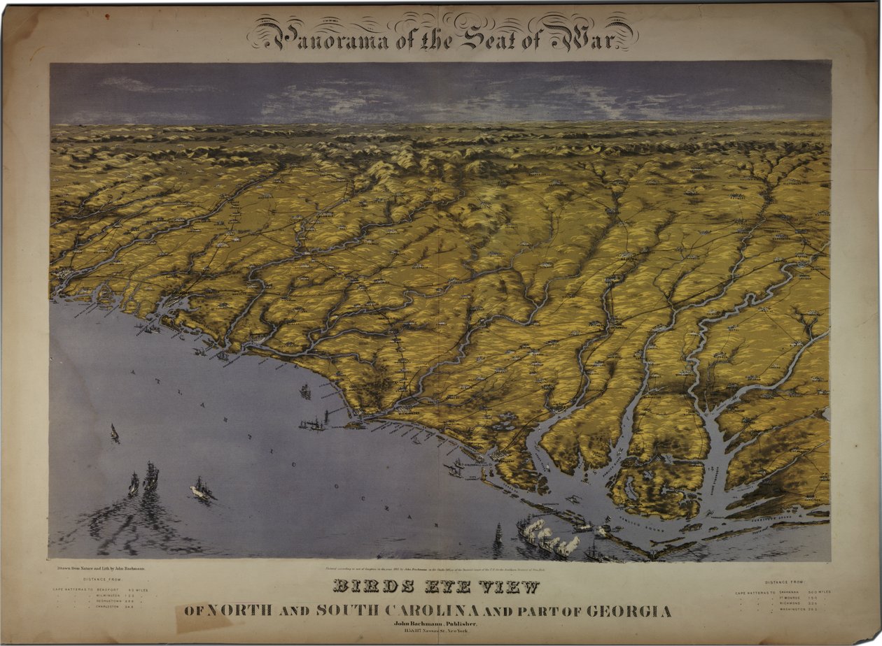 Panorama of the Seat of War: Birds Eye View Of North And South Carolina And Part Of Georgia by John Bachmann