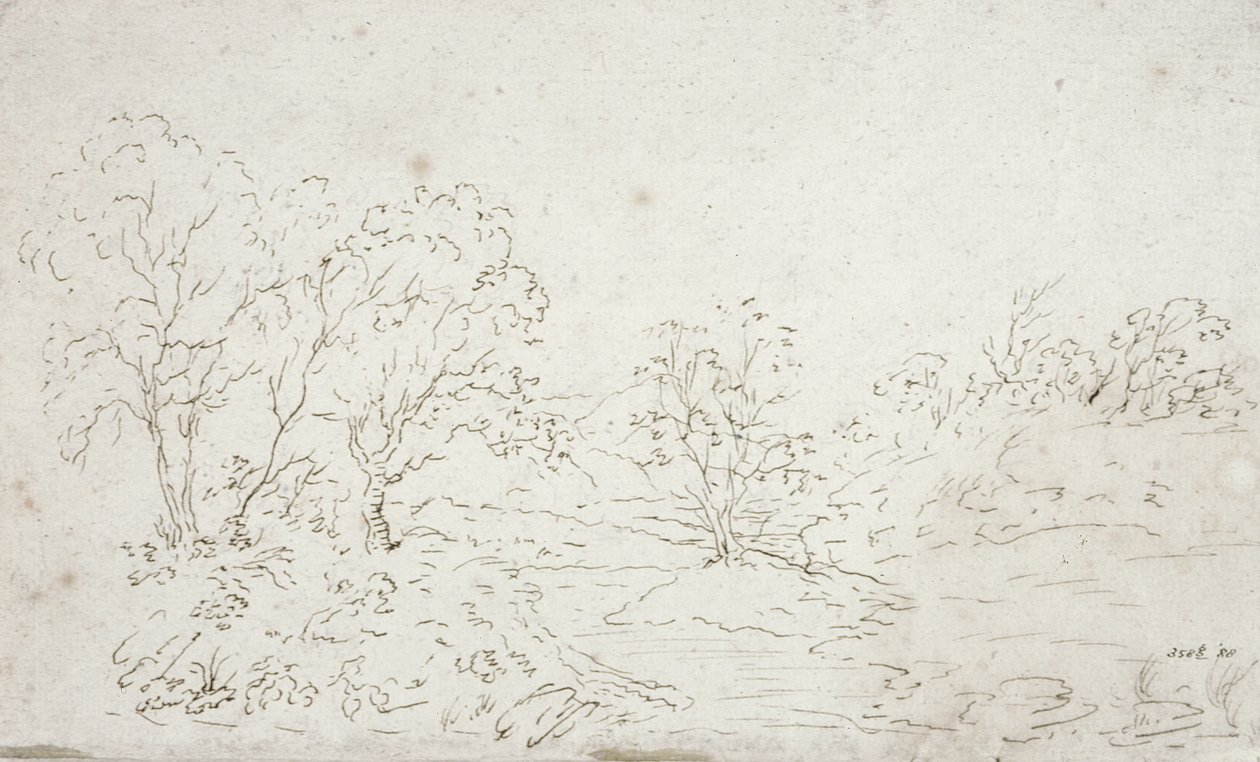 Landscape: a stream running between trees by John Constable