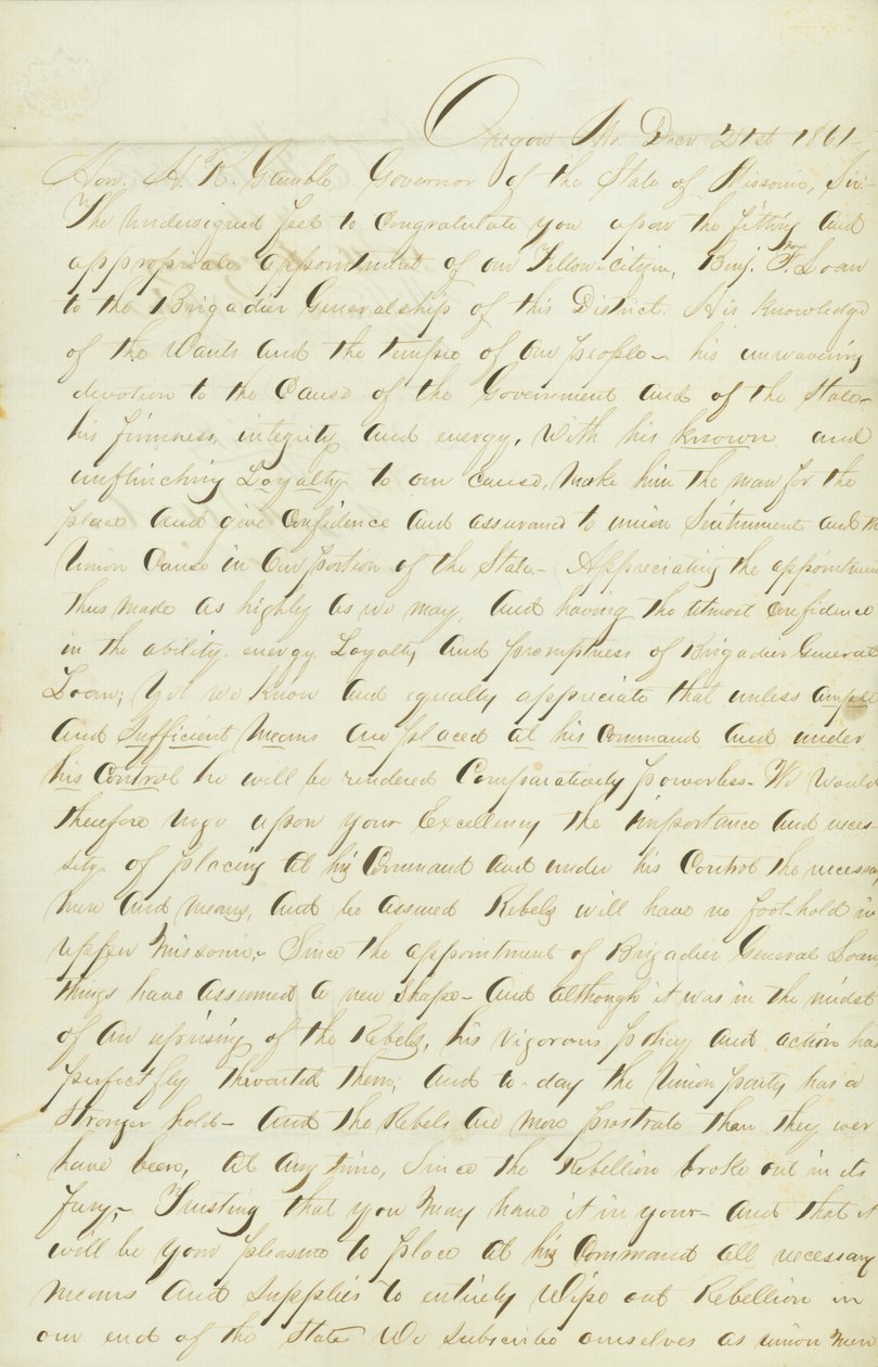 A Petition to Fund and Supply Militia Under General Benjamin Loan by John H.C. Curtis
