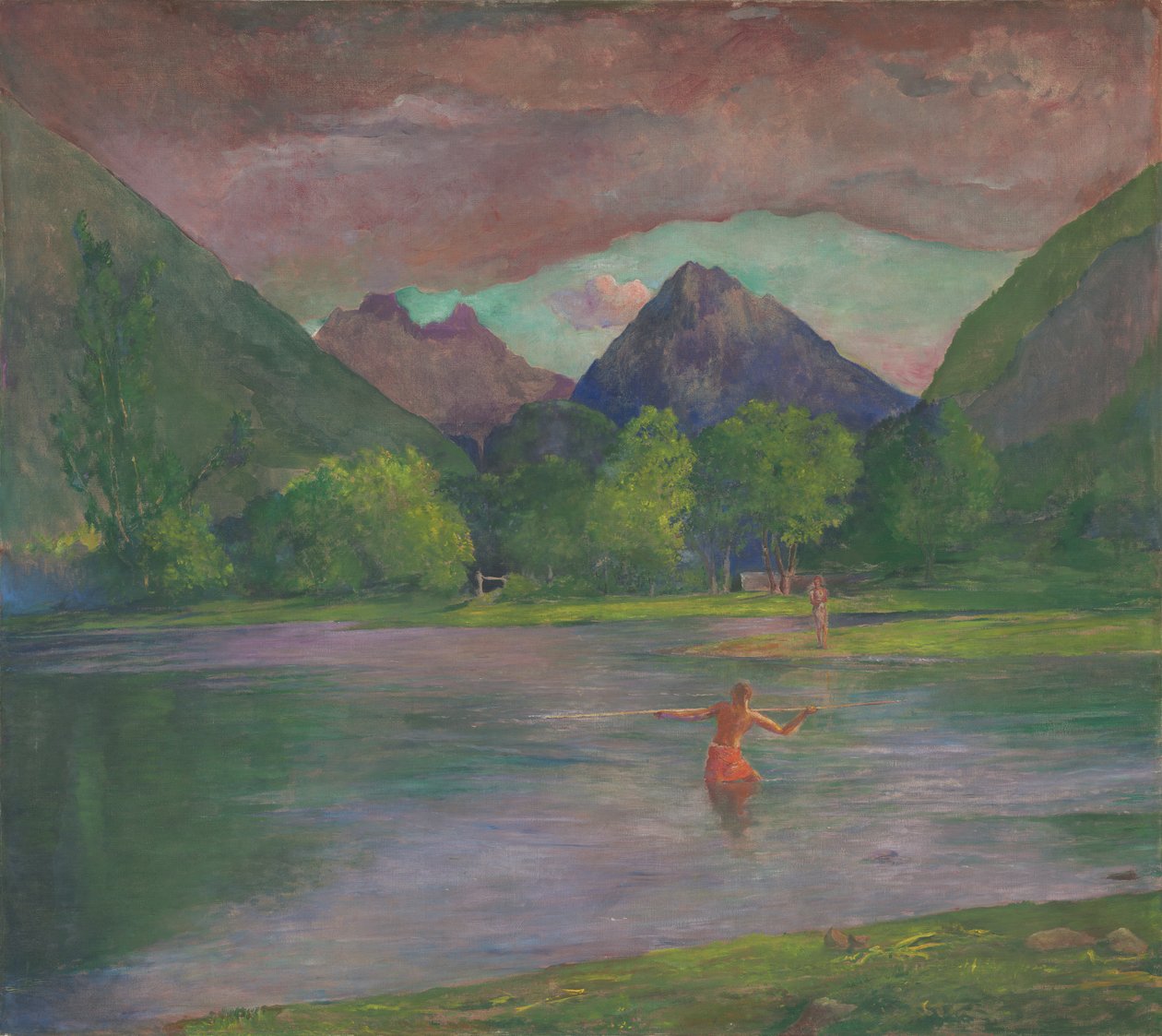Afterglow, Tautira River, Tahiti, Fisherman Spearing a Fish, c.1895 by John La Farge or Lafarge