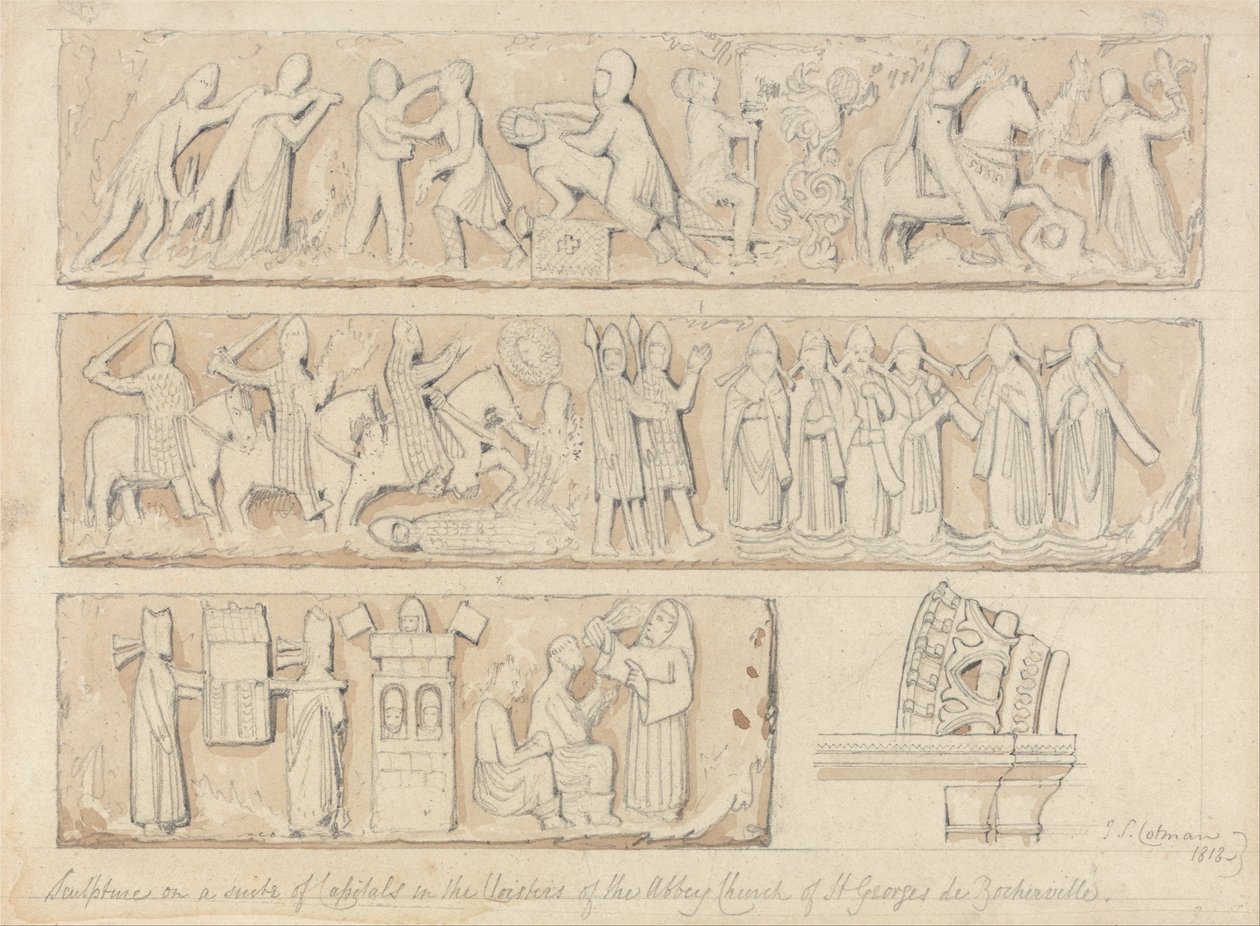 Sculpture on a Suite of Capitals in the Cloisters of the Abbey Church of Saint Georges de Bocherville by John Sell Cotman