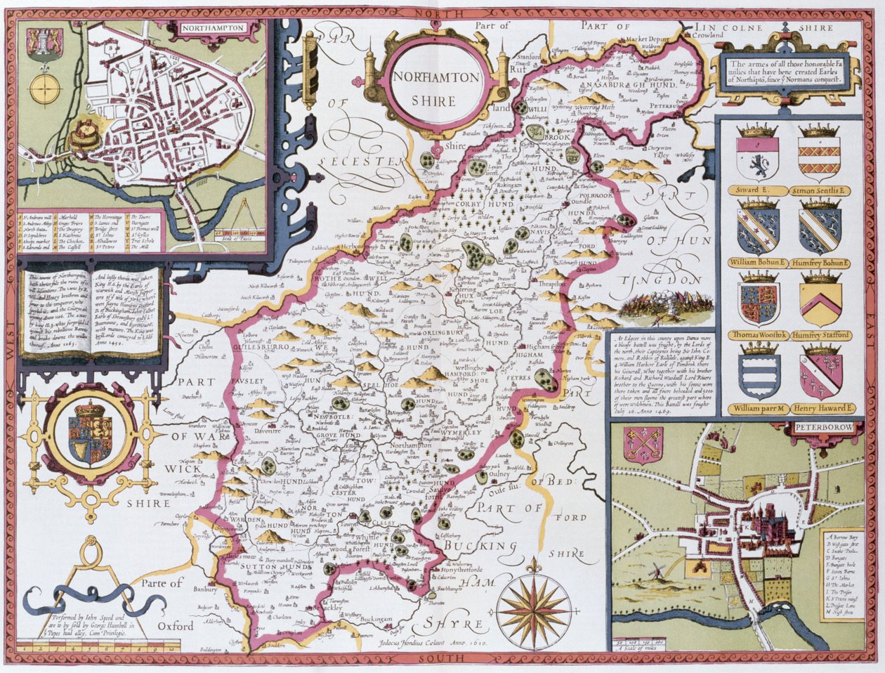 Northamptonshire, Engraved by Jodocus Hondius from John Speed