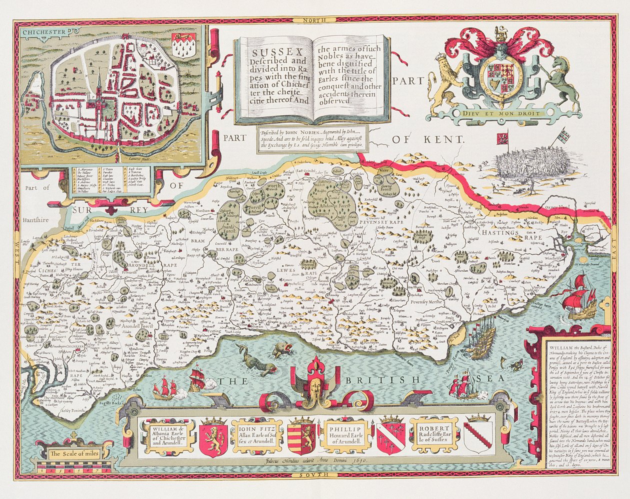 Sussex, engraved by Jodocus Hondius from John Speed