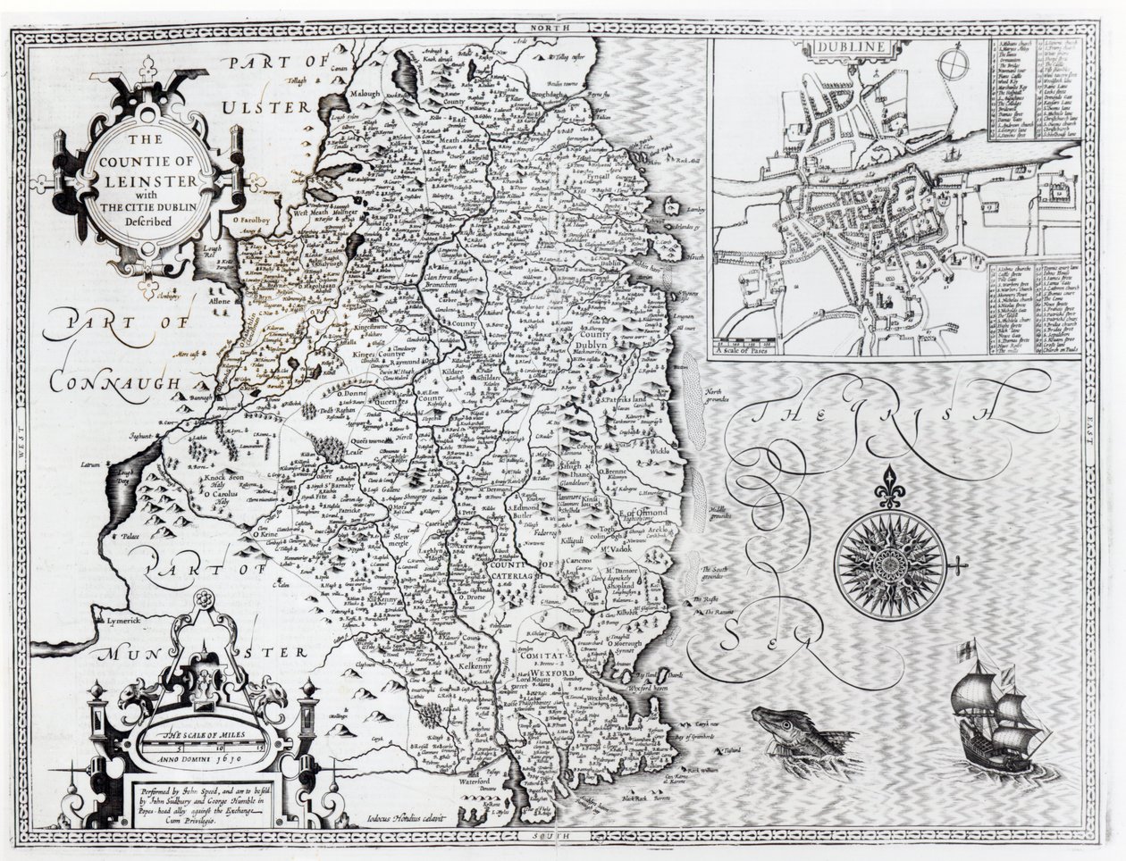 The County of Leinster with the City of Dublin Described, engraved by Jodocus Hondius, from 