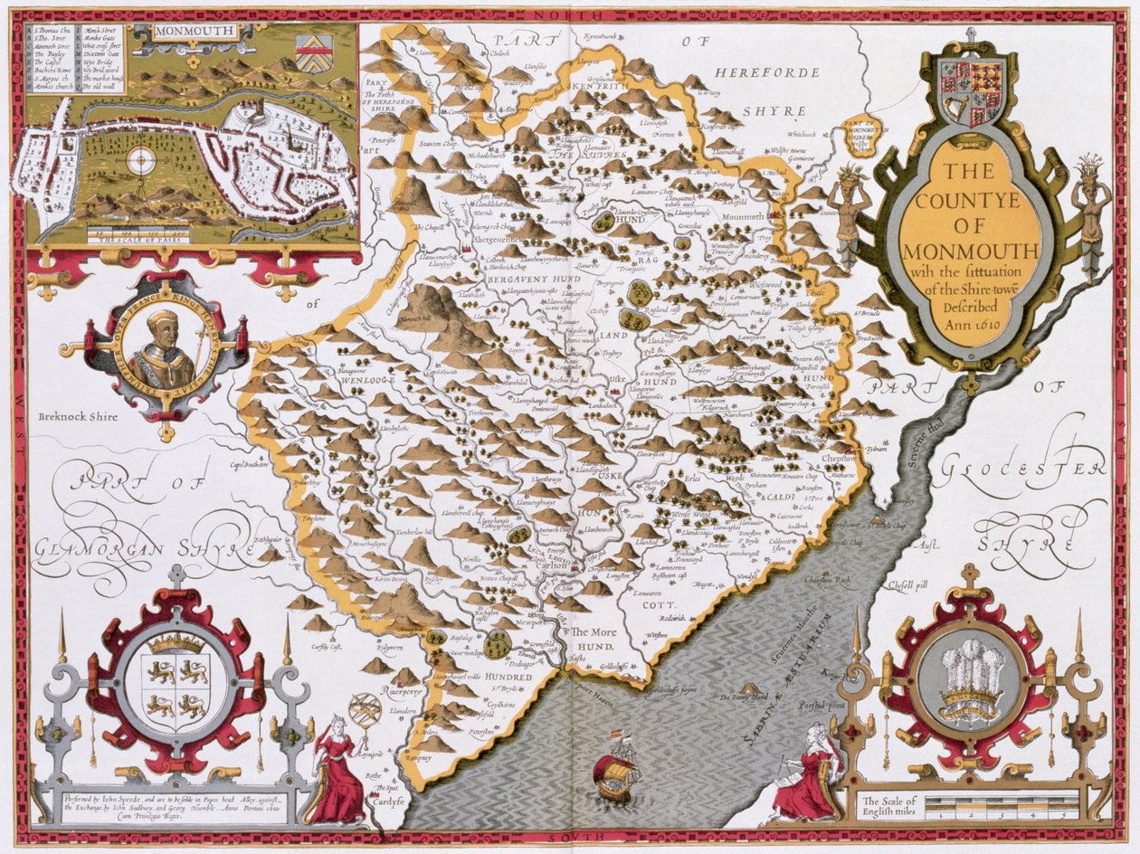 The Countye of Monmouth, engraved by Jodocus Hondius from John Speed
