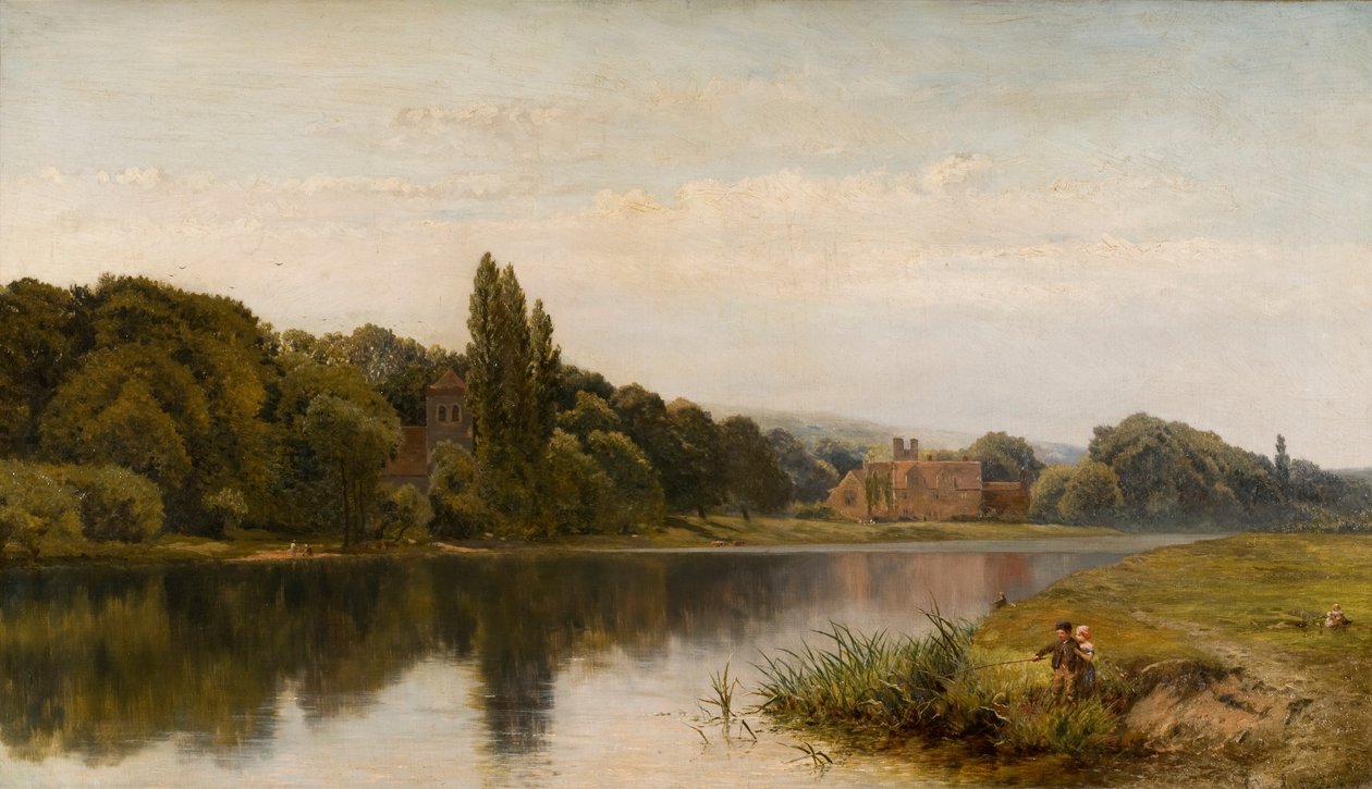 Summertime on the Thames, Bisham Church and Abbey, c.1875 by John Surtees