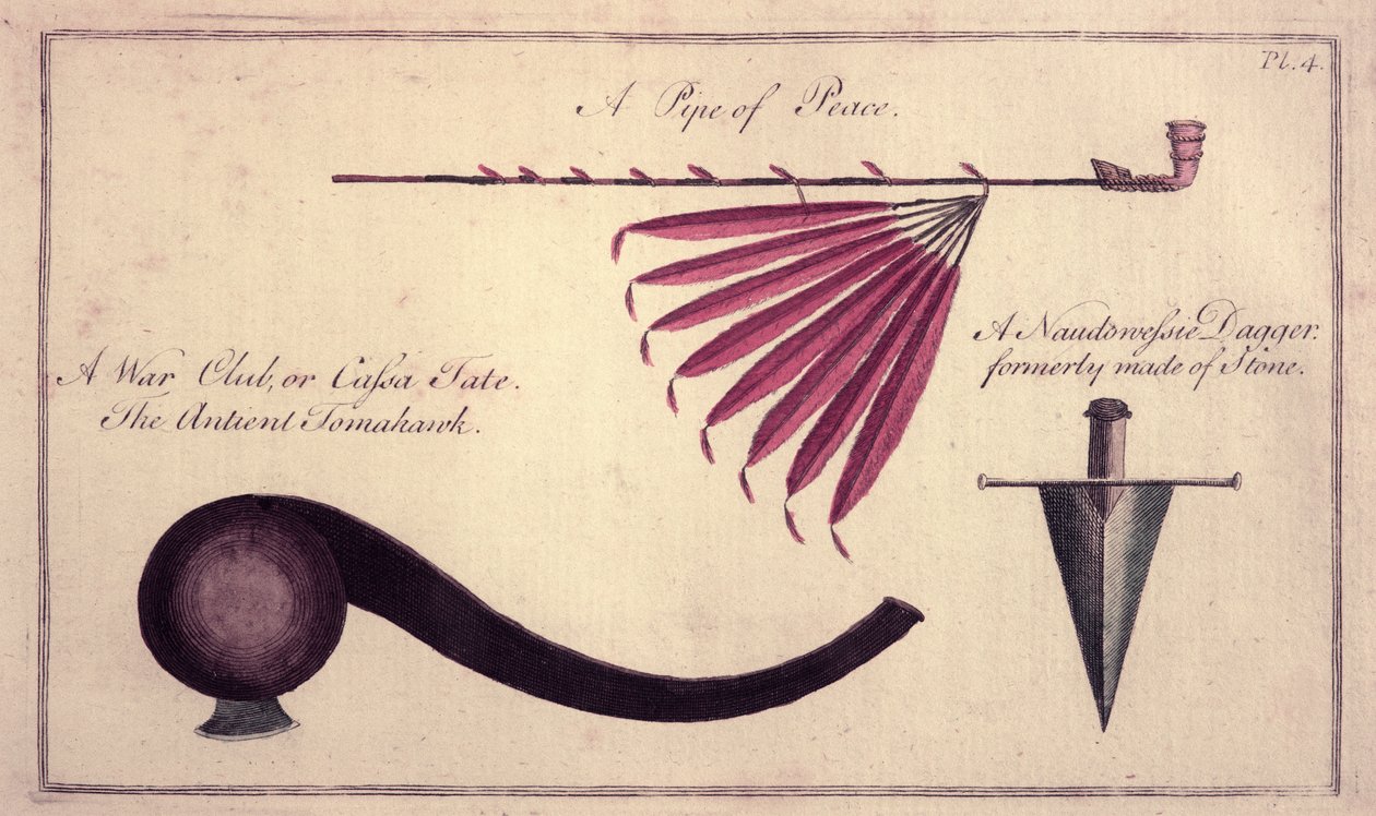 Ancient Tomahawk, Peace Pipe and Dagger, c.1590 by John White
