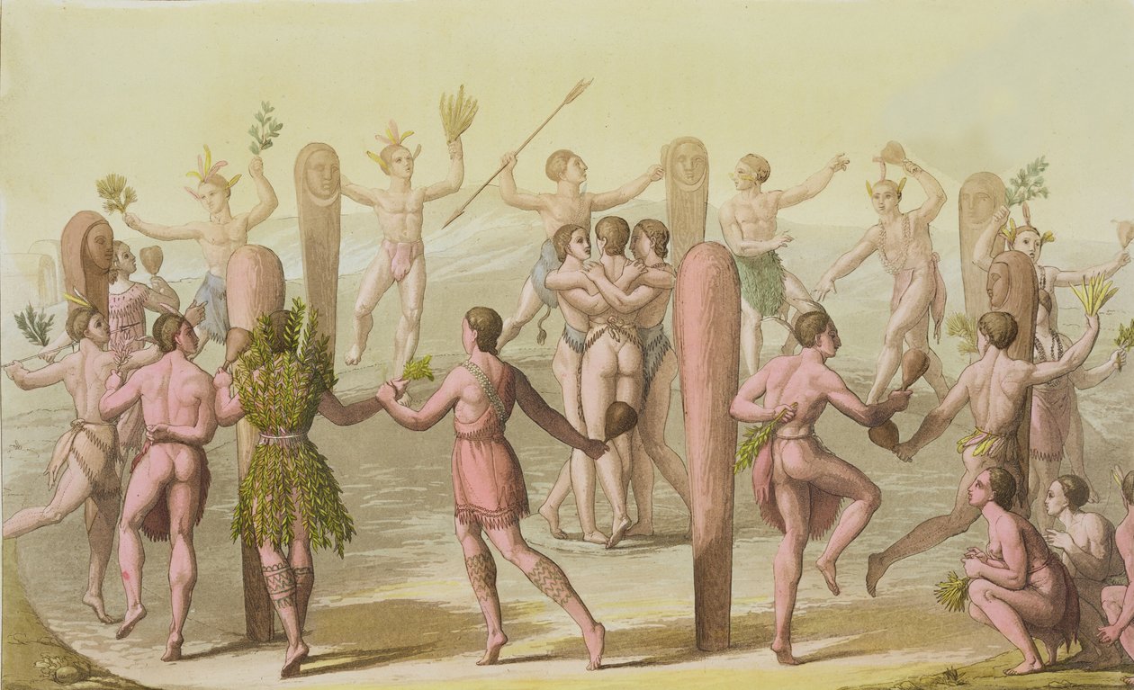 Indigenous Natives Doing a Ceremonial Dance by John White