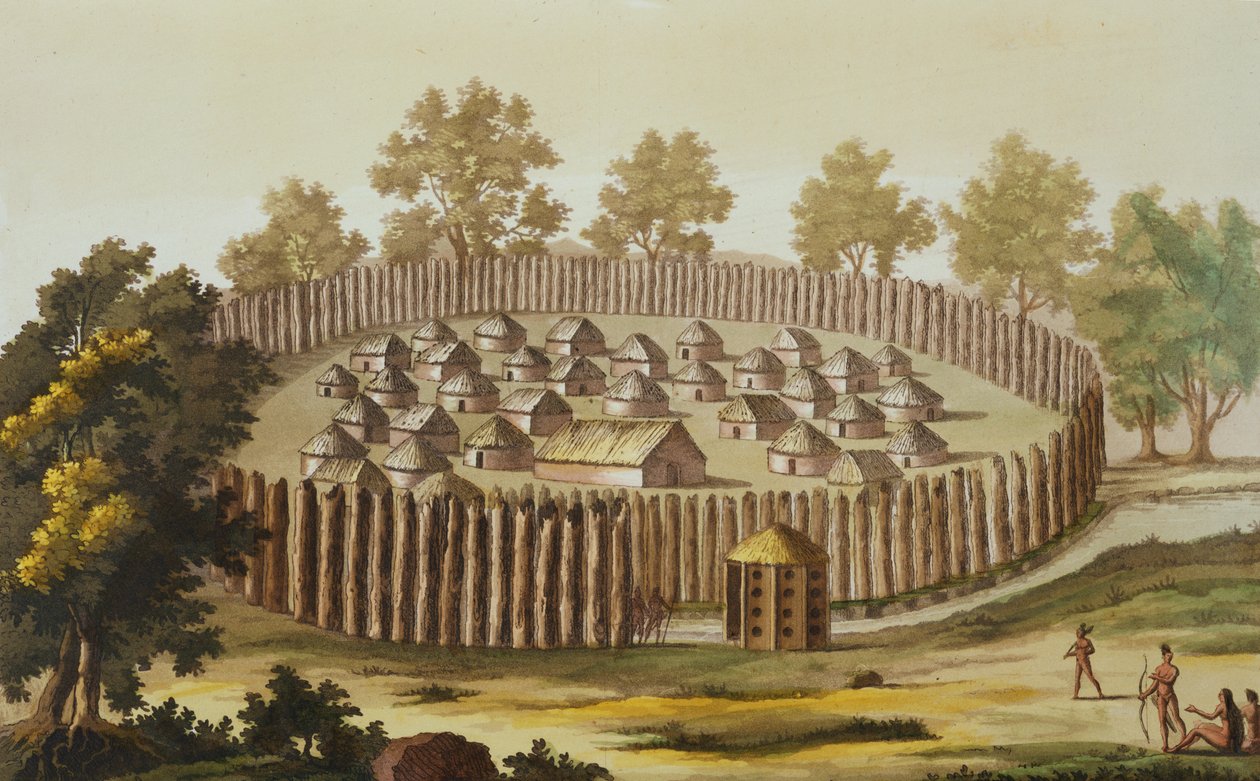 Village of an Indigenous Tribe in Florida, engraved by Gerolamo Fumagalli by John White