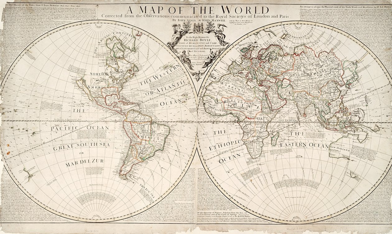A Map of the World, Corrected from the Observations Communicated to the Royal Societies of London and Paris, to the Right Honourable Richard Boyle by John Senex