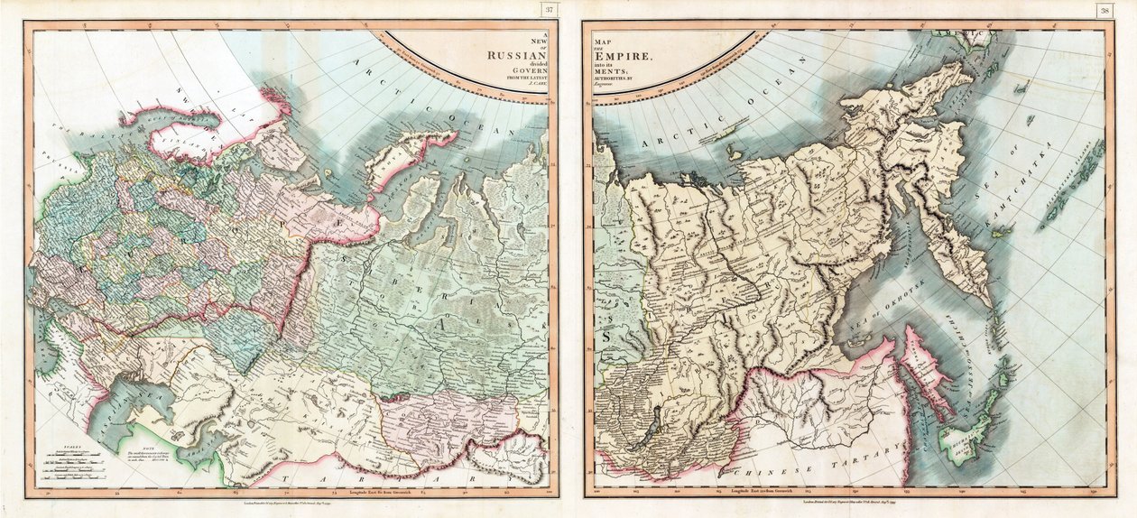 Map of the Russian Empire Divided into its Governments by John (after) Cary
