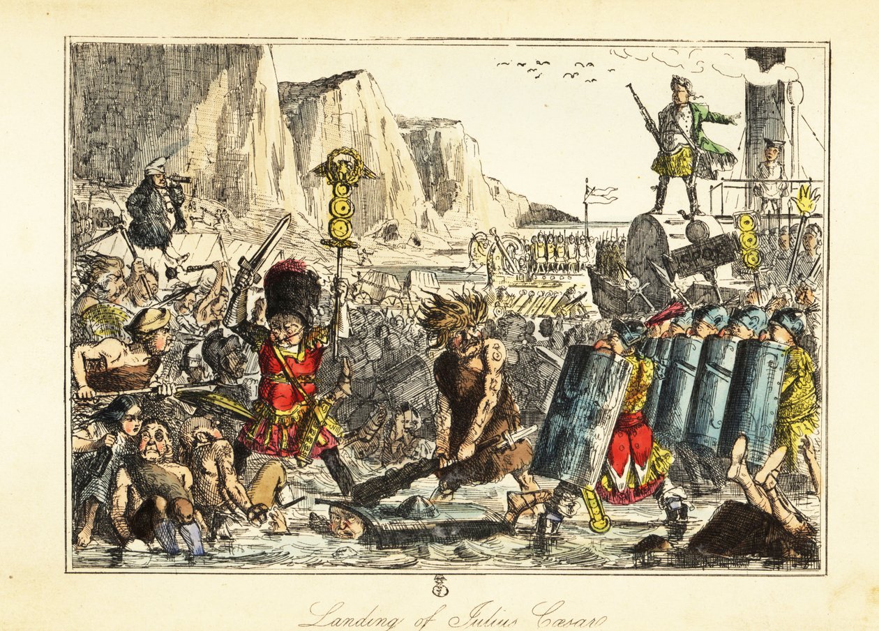 A Standard-bearer of the 10th Legion in Bearskin Leads Roman Infantry onto a Beach at Sandwich, 54BC by John (after) Leech