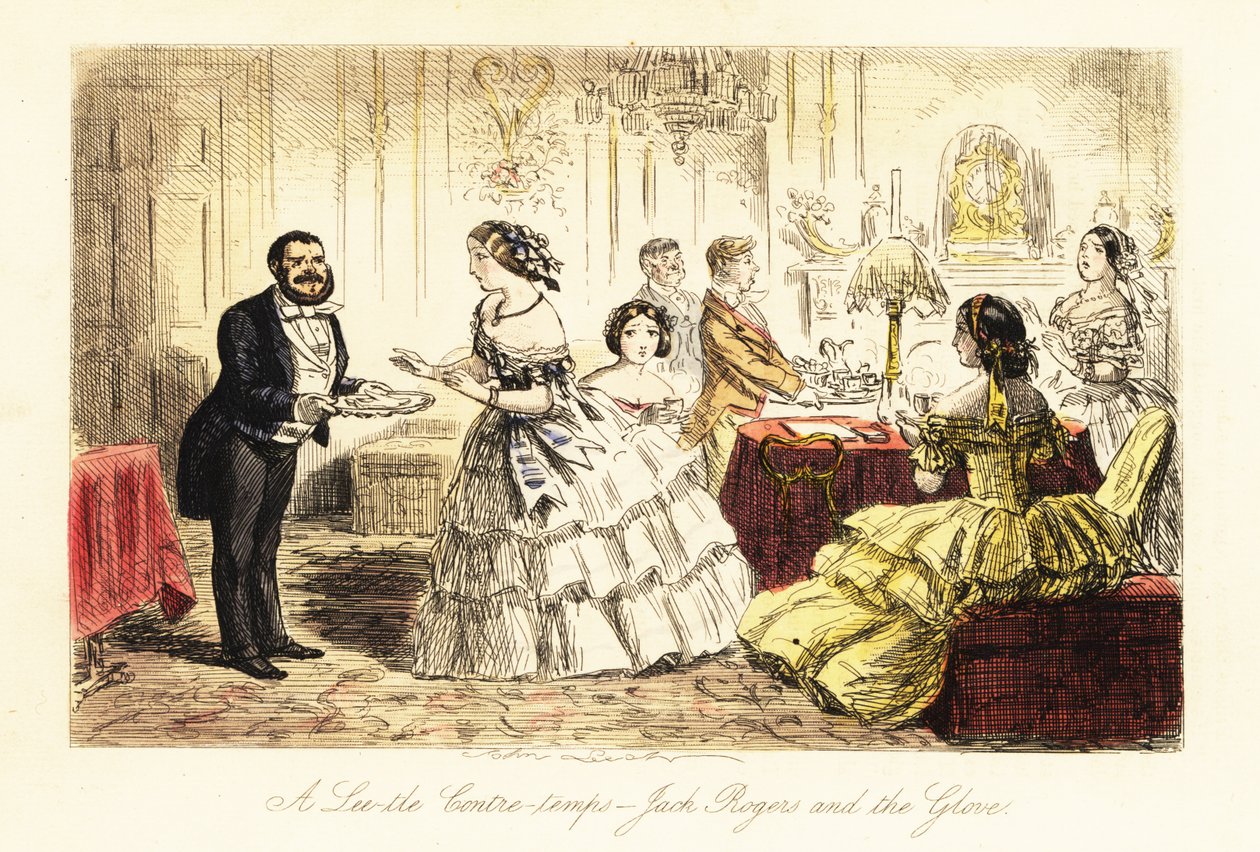 Afternoon tea in a Victorian drawing room by John (after) Leech