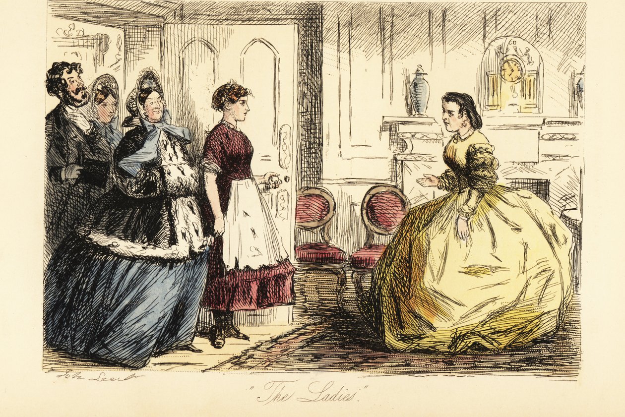 English Lady Receiving Surprise Visitors in Breakfast Room by John (after) Leech