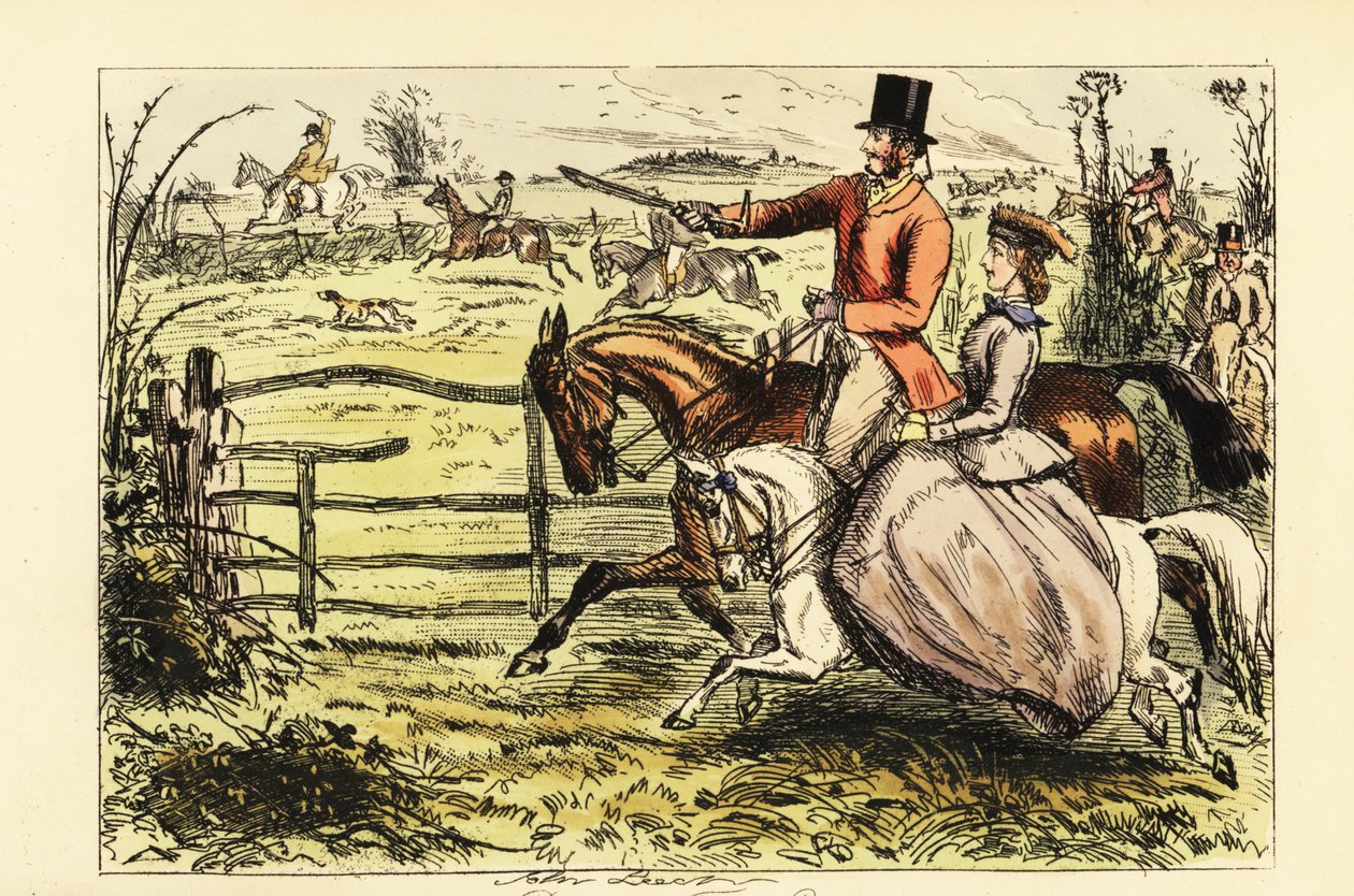 English Lady Riding Sidesaddle in a Fox Hunt by John (after) Leech