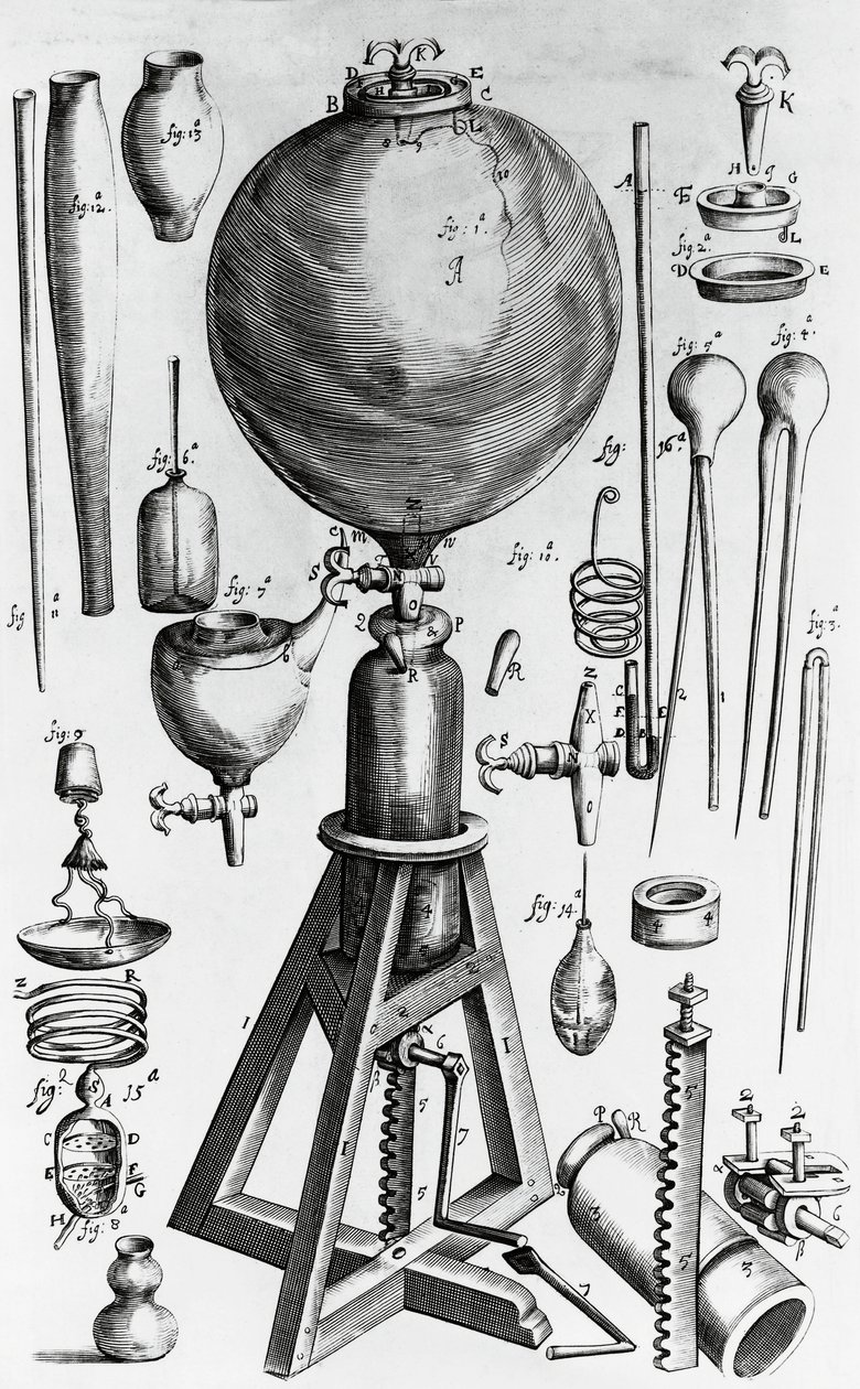 New physical-mechanical air experiments, by Robert Boyle, engraving by Walter Charles Mills