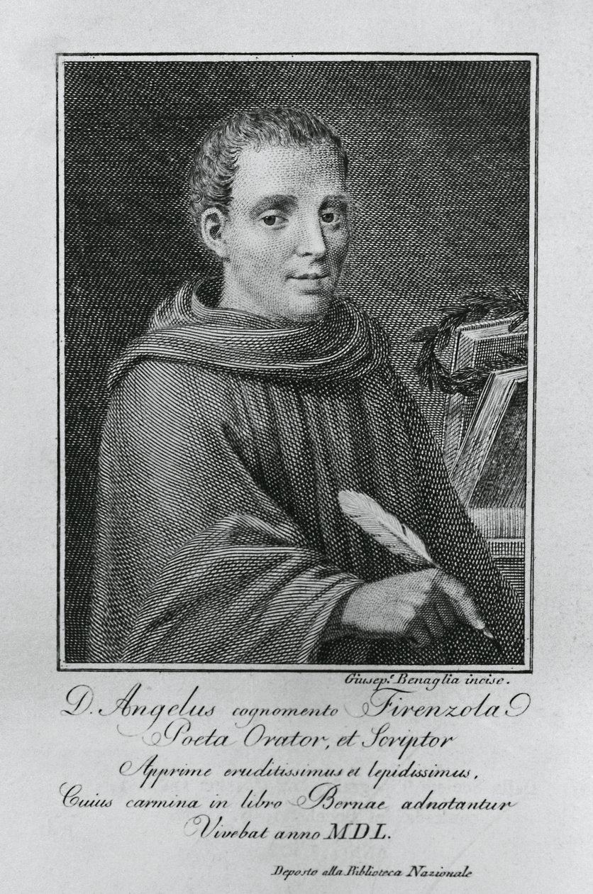 Portrait of Agnolo Firenzuola, Italian writer and humanist, engraving by Giuseppe Benaglia by Walter Charles Mills