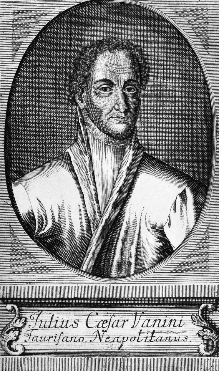 Portrait of Lucilio Vanini, known as Giulio Cesare Vanini, Italian philosopher, physician and freethinker, engraving by Walter Charles Mills