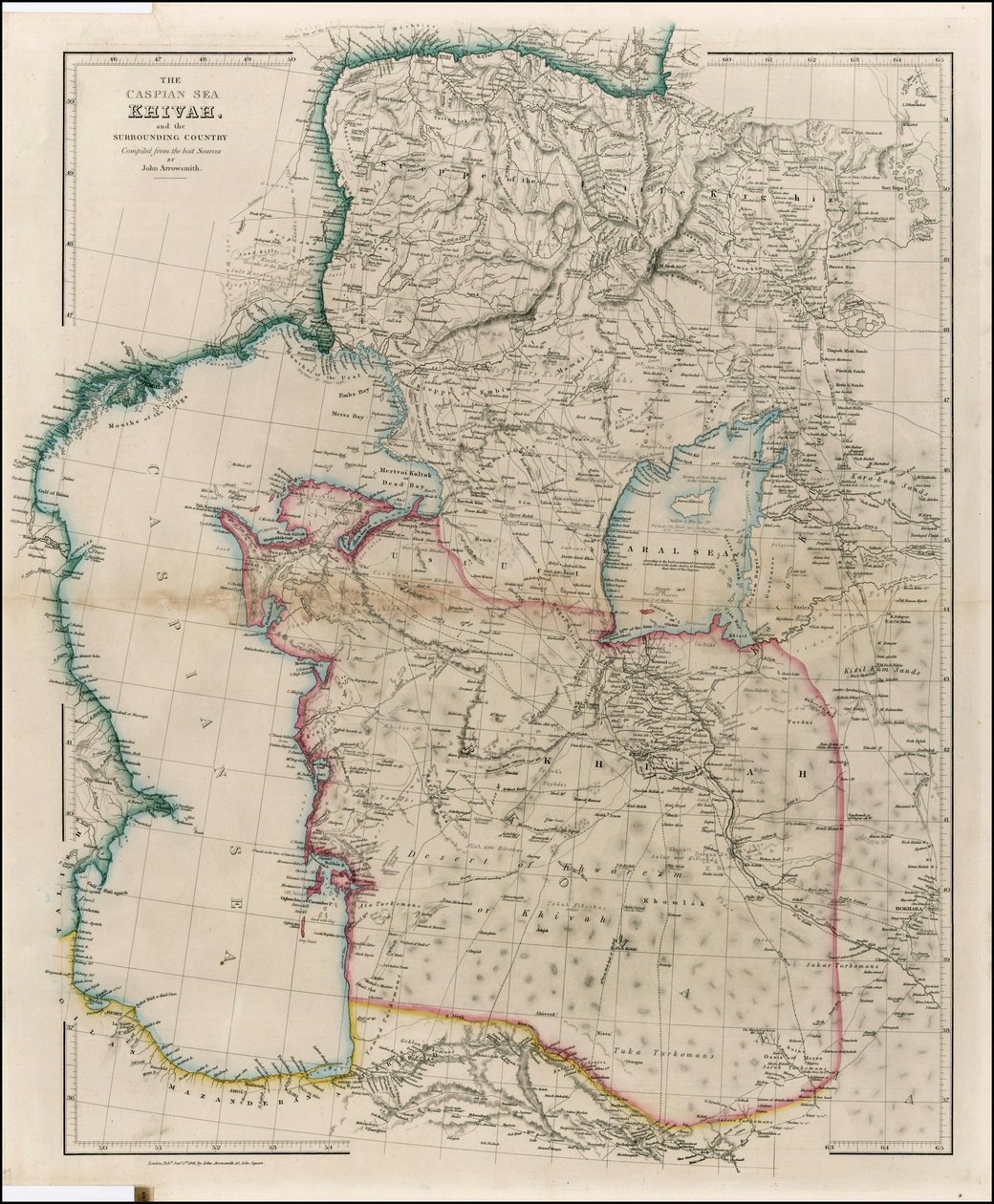 1842 Map of the Caspian Sea, Khivah and the Surrounding Country by John Arrowsmith by John Arrowsmith