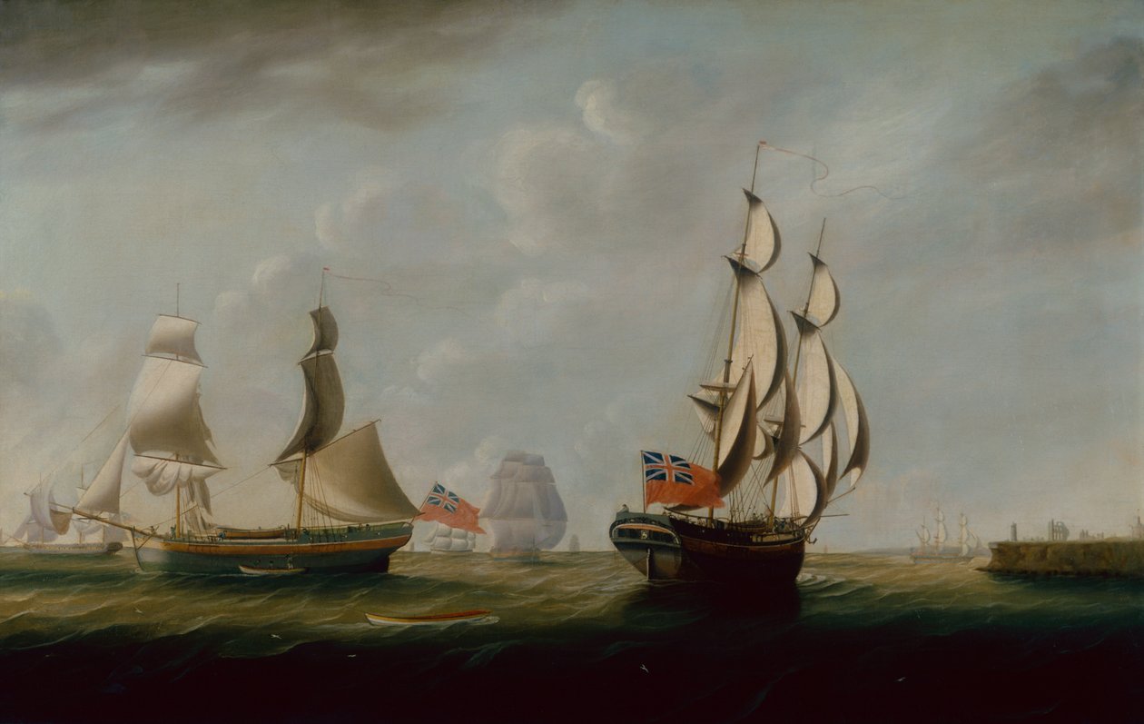 Two English Collier Brigs off Whitby with Other Shipping Beyond by John Askew
