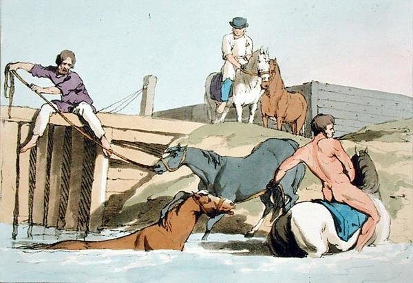 Bathing Horses, etched by the artist, published 1803 by John Augustus Atkinson