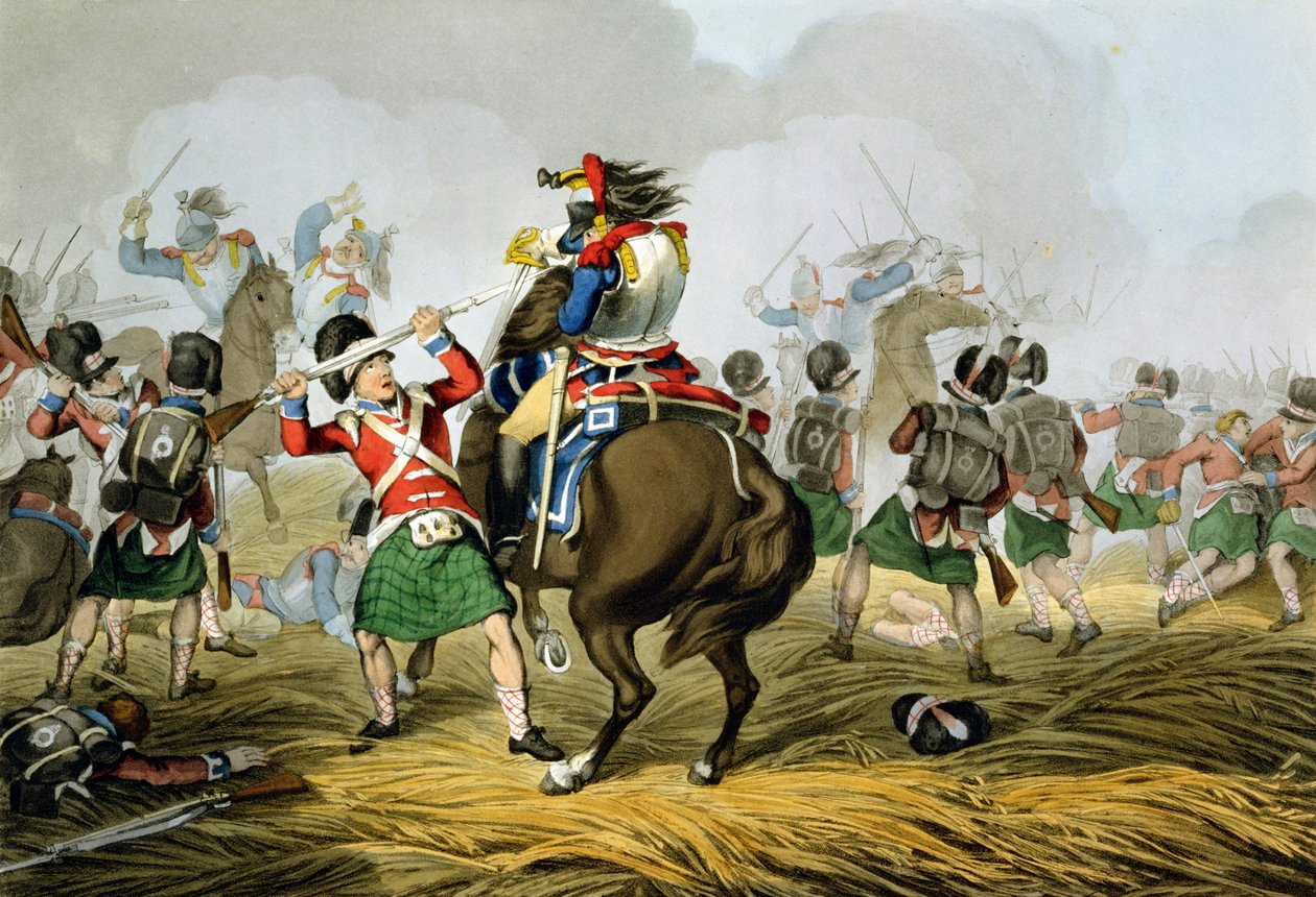 French Cuirassiers at the Battle of Waterloo, Charged and Defeated by the Highlanders and Scots Greys, Engraved by Matthew Dubourg from 