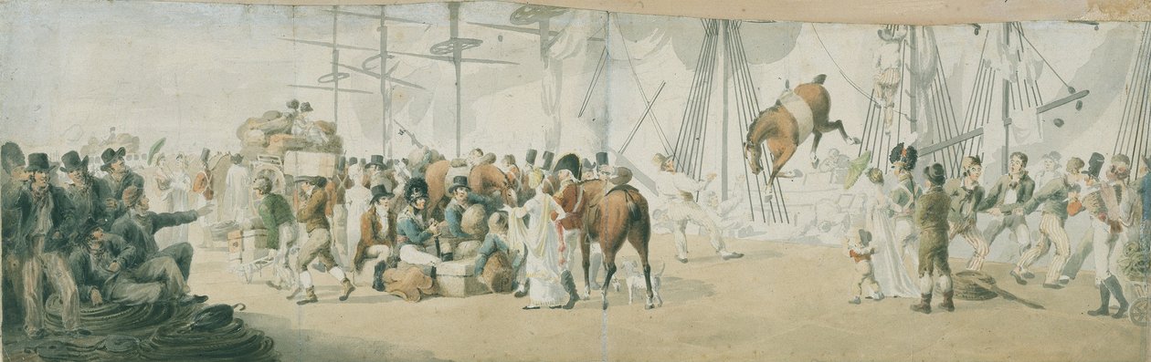 The Boarding of Troops and Horses in Margate, c.1800 by John Augustus Atkinson