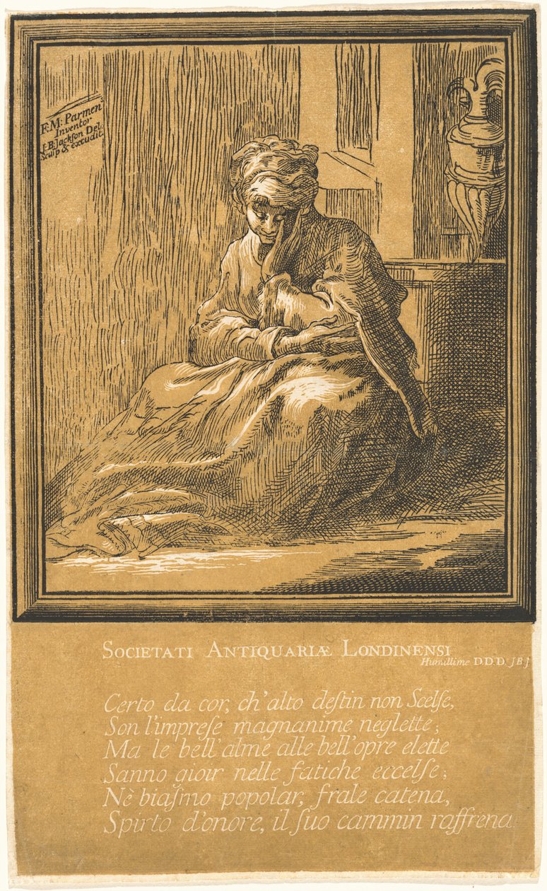Woman Meditating by John Baptist Jackson, after Parmigianino
